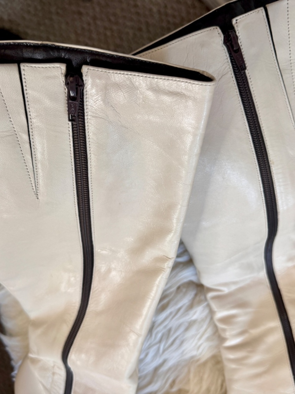 ALDO Vintage Y2K Ivory Leather Pointed Toe Boots Early 2000s pointy toes Size 9 - Picture 4 of 16
